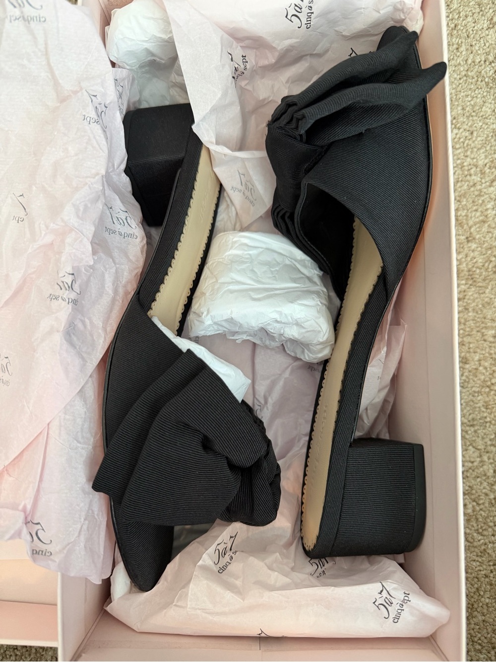 cinq a sept Black Bow Block Heel Slide Sandals - Picture 2 of 4